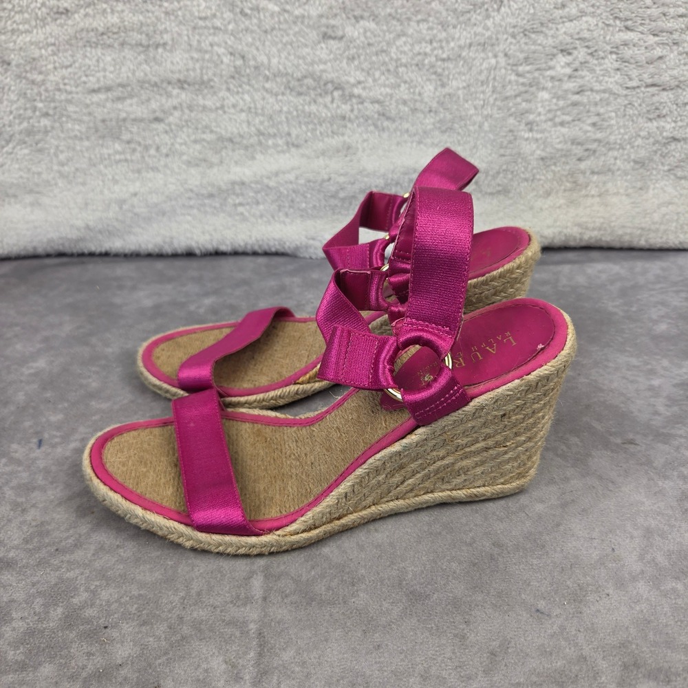 Lauren Ralph Lauren Fuchsia Pink Satin Espadrille Wedge Sandals Women Size 8.5B